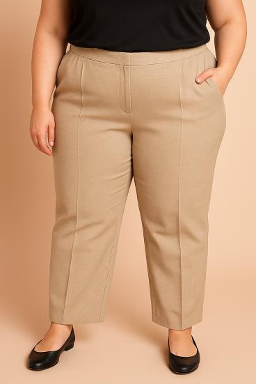 Calças elegantes plus size, bege