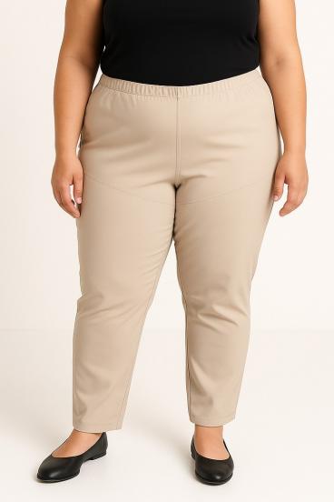 Calças de couro sintético plus size, bege