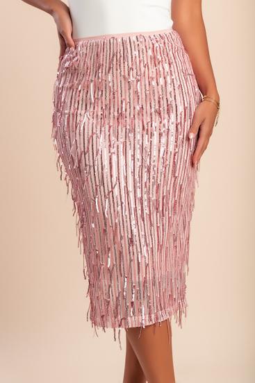 Saia midi elegante com lantejoulas, rosa