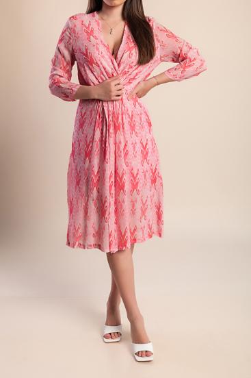 Vestido midi elegante com estampa, rosa