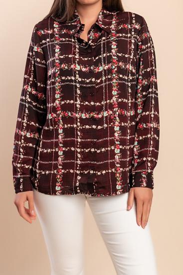 Camisa plus size com estampa xadrez, bordô