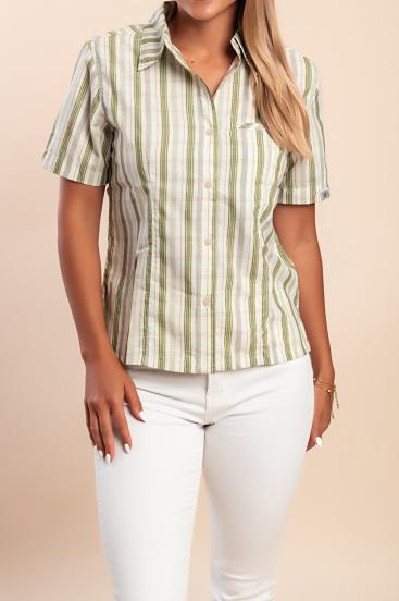 Camisa listrada de manga curta, verde