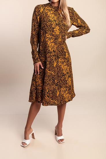 Vestido midi com estampa, marrom