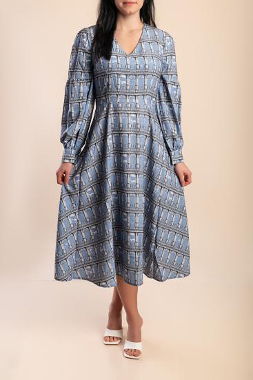 Vestido midi com estampa, azul