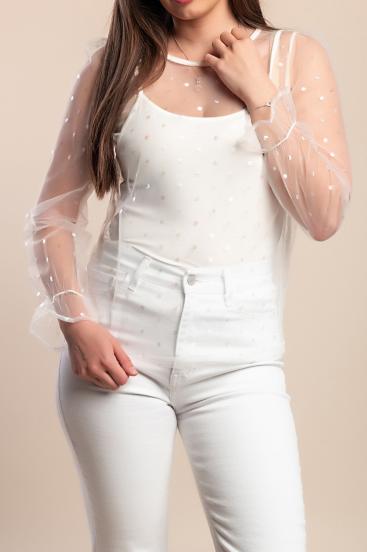 Camisa transparente de manga comprida plus size, branca