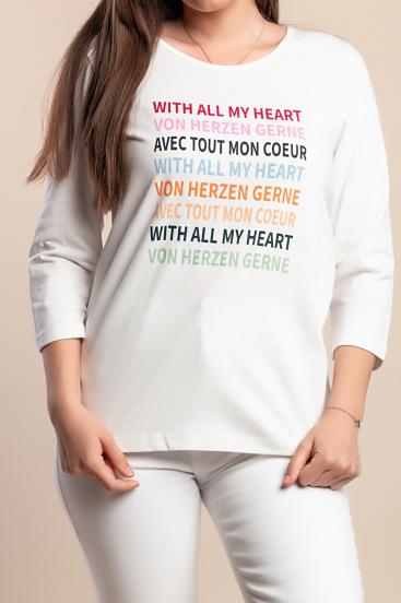 Top plus size de algodão com estampa, branco