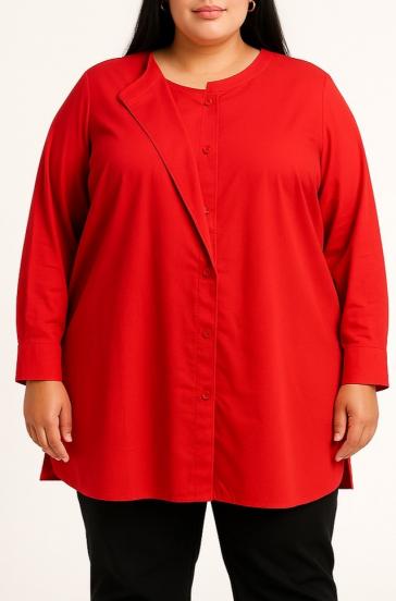 Blusa de algodão plus size com botões, vermelha