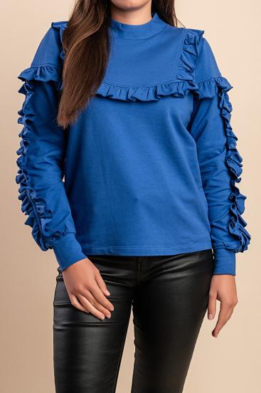 Blusa de algodão com babados, azul