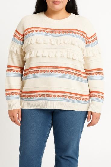 Suéter plus size com franjas, branco