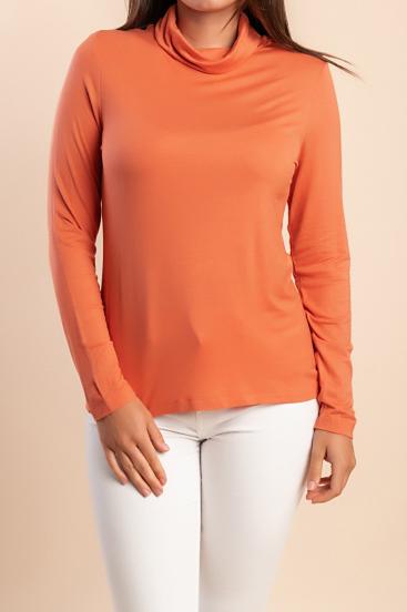 Blusa plus size de viscose com gola alta, laranja