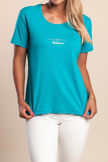 Camiseta com gola redonda, turquesa