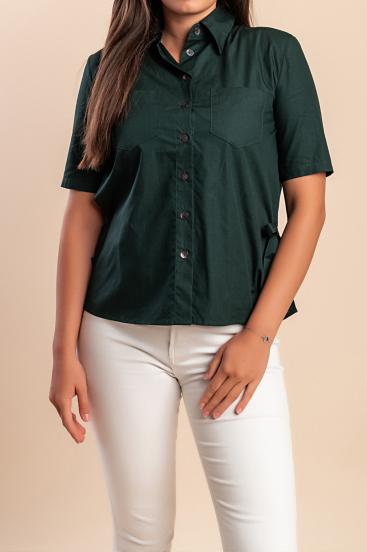 Camisa de algodão de manga curta, verde