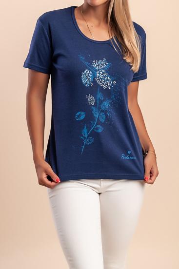 Camiseta de algodão com estampa, azul escuro