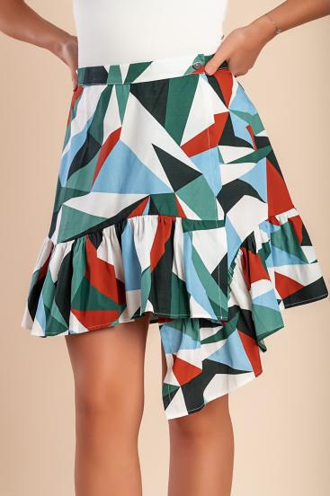 Mini saia de algodão com estampa, multicolorida
