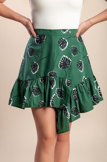 Mini saia de algodão estampada, verde