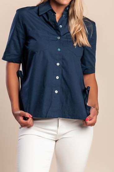 Camisa de algodão com bolsos, azul escuro