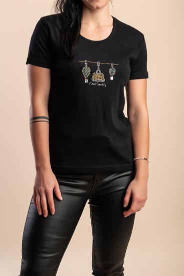 Camiseta de algodão com estampa, preta
