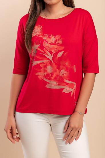 Blusa estampada com manga 3/4, vermelha