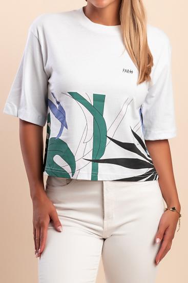 Camiseta de algodão com estampa, branca