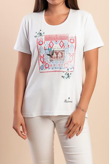 Camiseta de algodão com estampa, branca