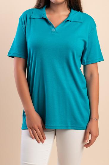 Camiseta de algodão com gola, azul