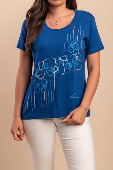 Camiseta de algodão com estampa, azul royal