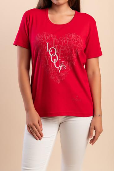Camiseta de algodão com estampa, vermelha