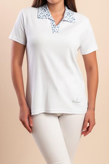 Camiseta de algodão com gola, branca
