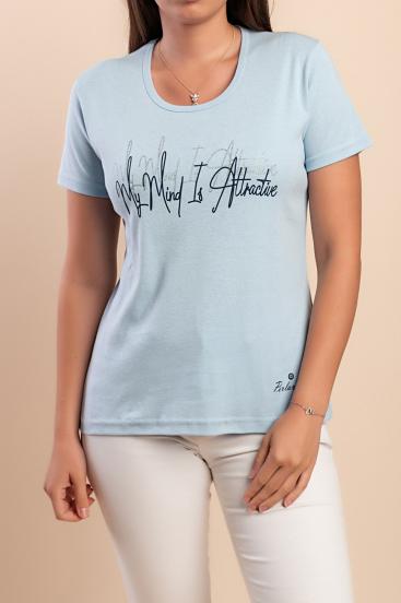 Camiseta de algodão com estampa, azul claro