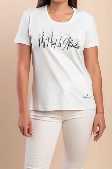 Camiseta de algodão com estampa, branca