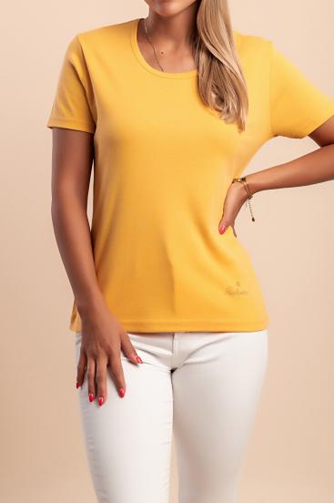 Camiseta de algodão com gola redonda, amarela