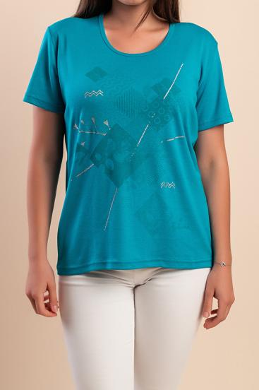 Camiseta de algodão com estampa, turquesa