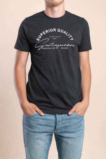Camiseta Masculina de Algodão, Cinza