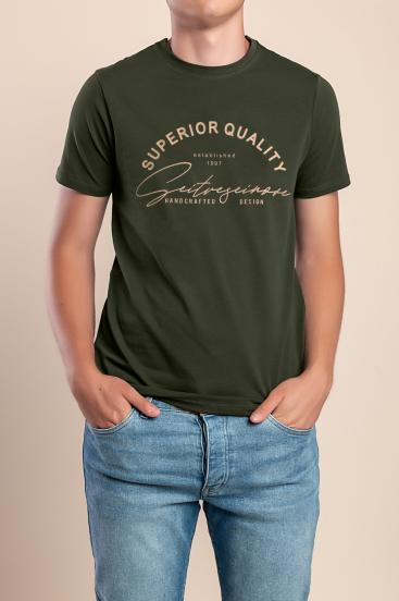 Camiseta Masculina de Algodão, Verde-oliva