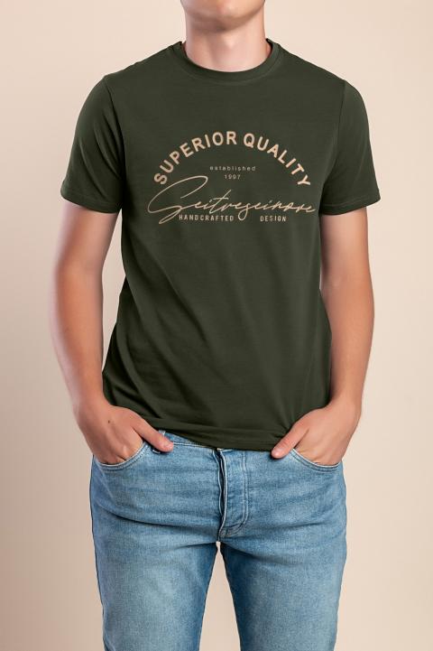 Camiseta Masculina de Algodão, Verde-oliva