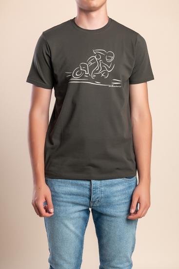 Camiseta masculina de algodão com estampa, verde oliva