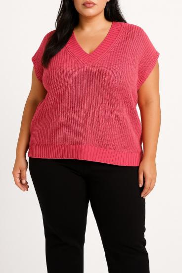 Colete sem mangas de malha plus size, fúcsia