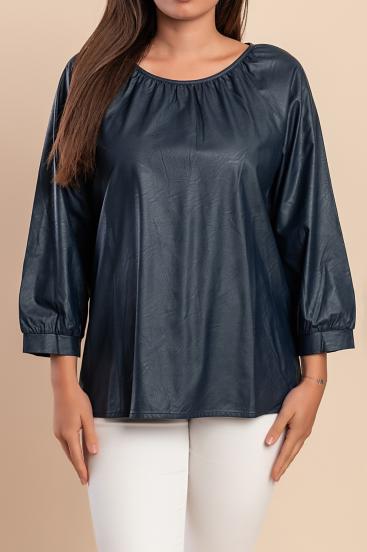 Blusa de couro sintético, Azul Escuro