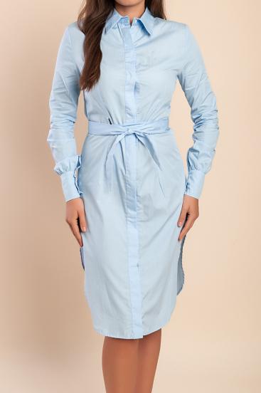 Vestido camisa de algodão, azul claro