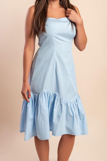 Vestido midi de algodão, azul claro