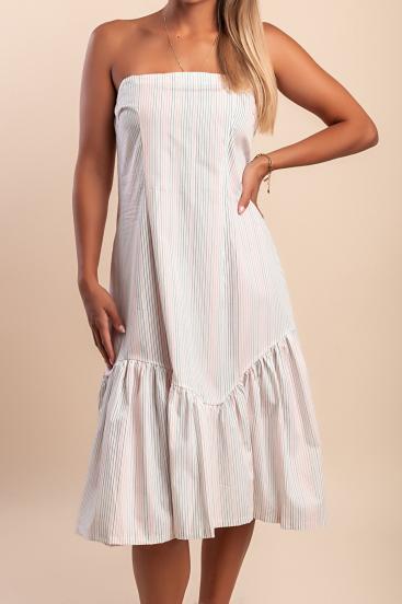 Vestido midi de algodão com estampa listrada, branco