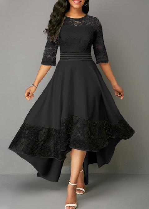 Vestido elegante com renda Bianca, preto