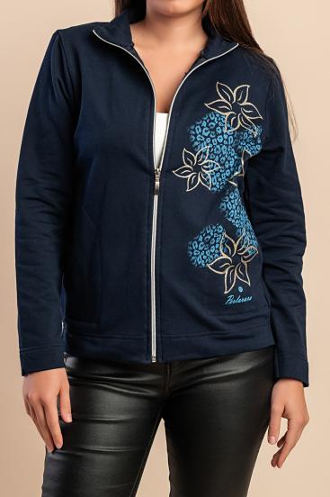 Jaqueta de algodão com zíper, azul escuro
