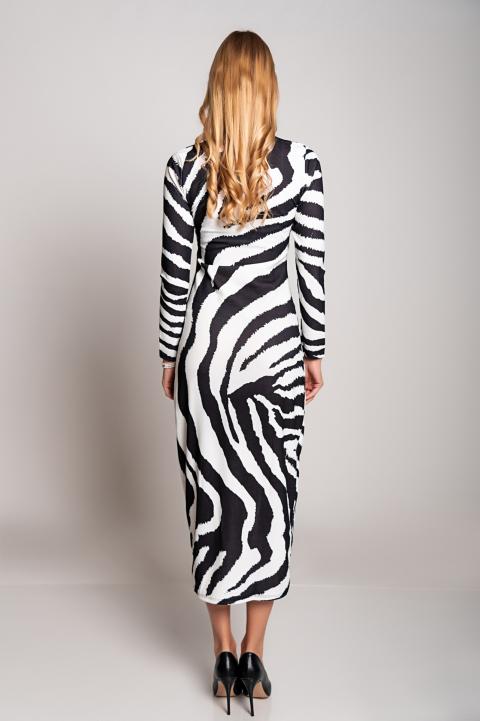 Vestido maxi manga longa com estampa de zebra CADIZA, preto e branco