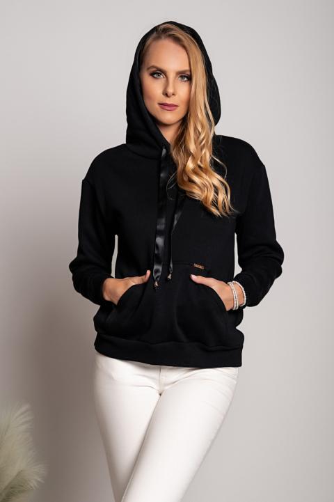 Camiseta esporte de algodão com capuz de manga comprida e alças largas Kamaria, preta