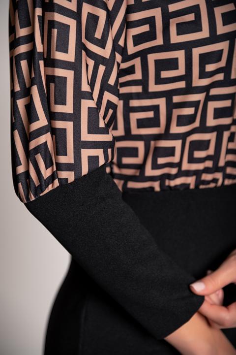 Mini vestido elegante com estampado geométrico Lenta, preto