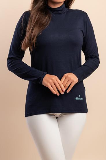 Top de Viscose com Gola Alta, Azul Escuro