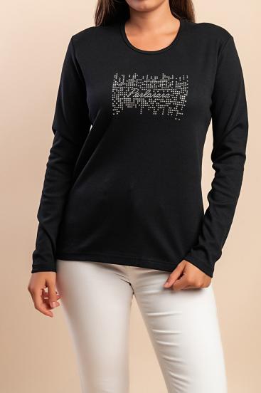 Blusa de algodão de manga comprida, preta