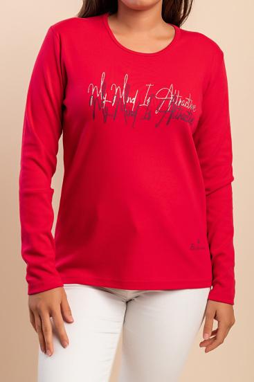Blusa de algodão de manga comprida, rosa
