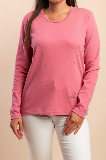 Blusa de algodão de manga comprida, rosa